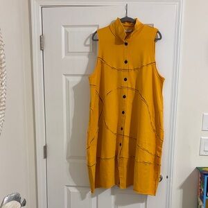 Sleeveless Mustard Button-Front Dress/tunic /vest